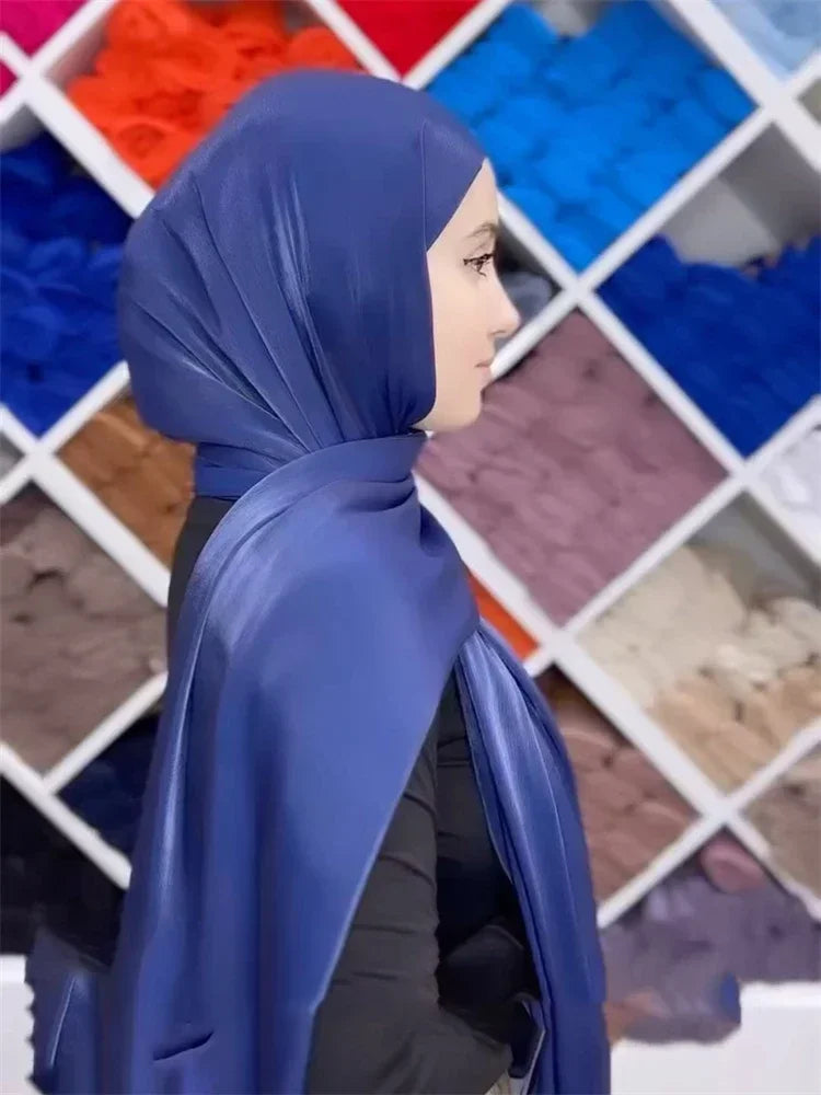 Eid Organza 70*175 cm Maxi Satin Khimar Abaya Dubai Arabic Islam Muslim Scarf Women Shimmer Hijab Turban Hijabs Musulmans Femme