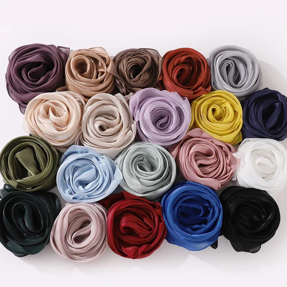 Eid Organza 70*175 cm Maxi Satin Khimar Abaya Dubai Arabic Islam Muslim Scarf Women Shimmer Hijab Turban Hijabs Musulmans Femme