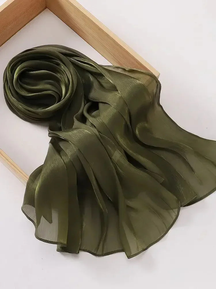 Eid Organza 70*175 cm Maxi Satin Khimar Abaya Dubai Arabic Islam Muslim Scarf Women Shimmer Hijab Turban Hijabs Musulmans Femme