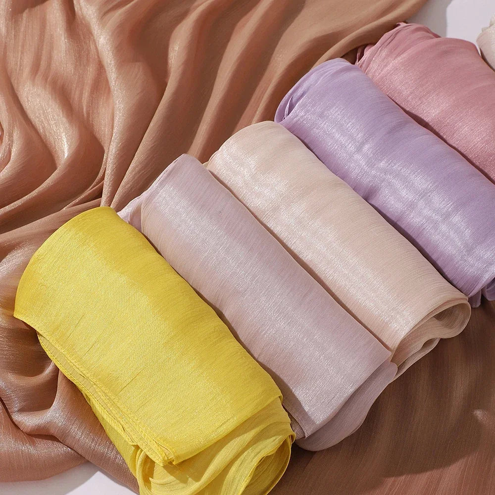 Eid Organza 70*175 cm Maxi Satin Khimar Abaya Dubai Arabic Islam Muslim Scarf Women Shimmer Hijab Turban Hijabs Musulmans Femme