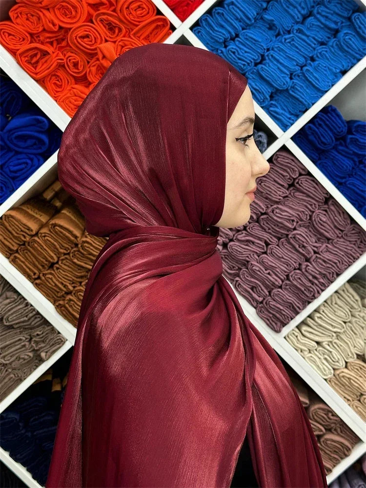 Eid Organza 70*175 cm Maxi Satin Khimar Abaya Dubai Arabic Islam Muslim Scarf Women Shimmer Hijab Turban Hijabs Musulmans Femme