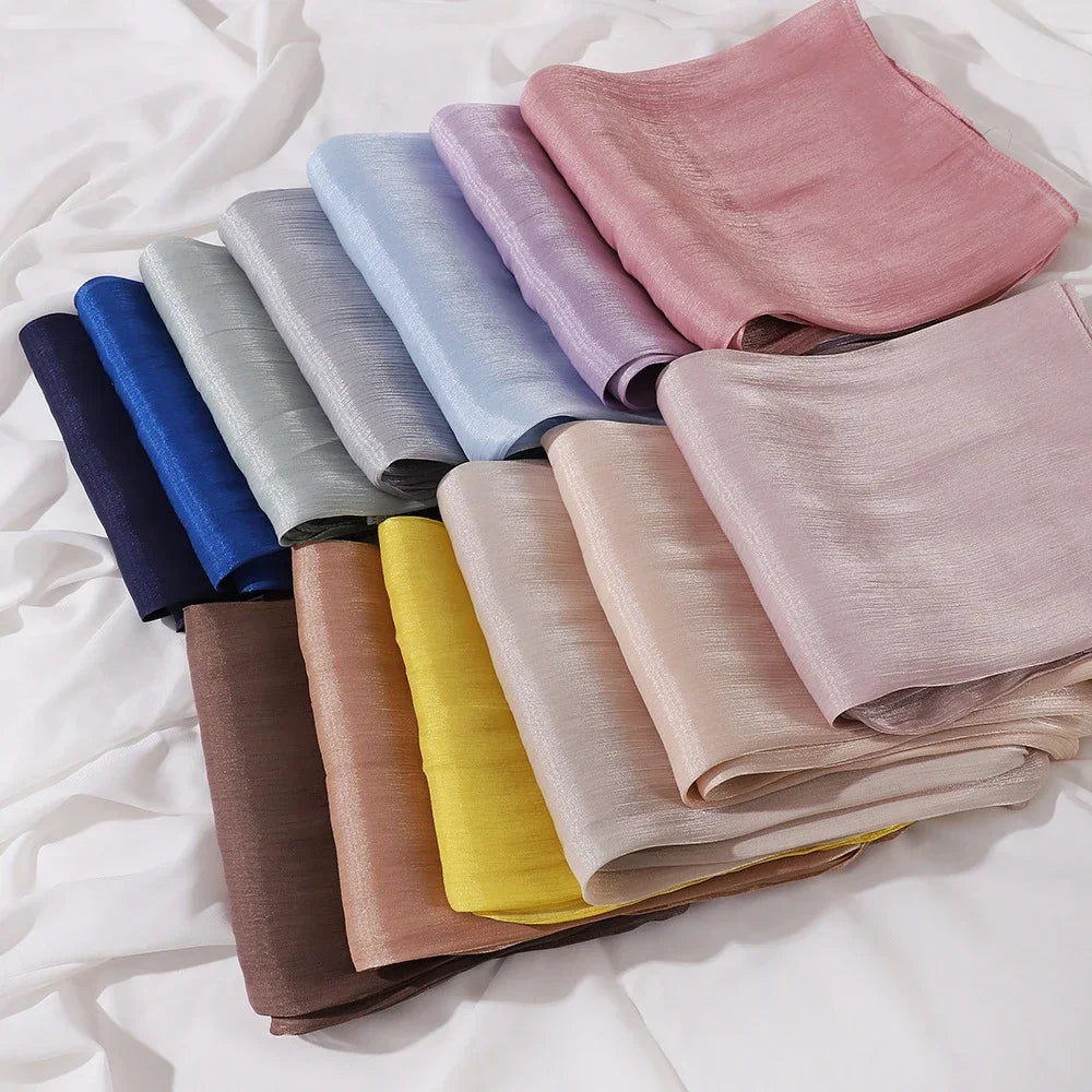Eid Organza 70*175 cm Maxi Satin Khimar Abaya Dubai Arabic Islam Muslim Scarf Women Shimmer Hijab Turban Hijabs Musulmans Femme