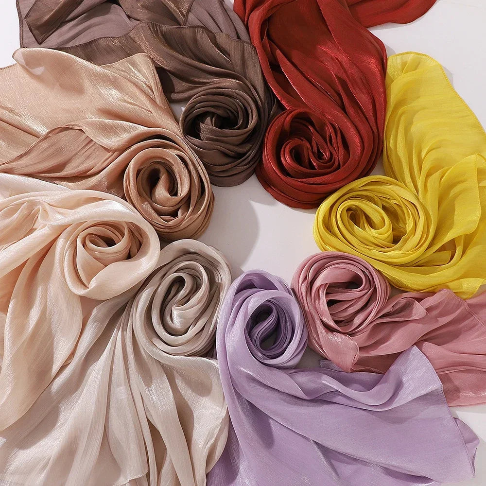 Eid Organza 70*175 cm Maxi Satin Khimar Abaya Dubai Arabic Islam Muslim Scarf Women Shimmer Hijab Turban Hijabs Musulmans Femme