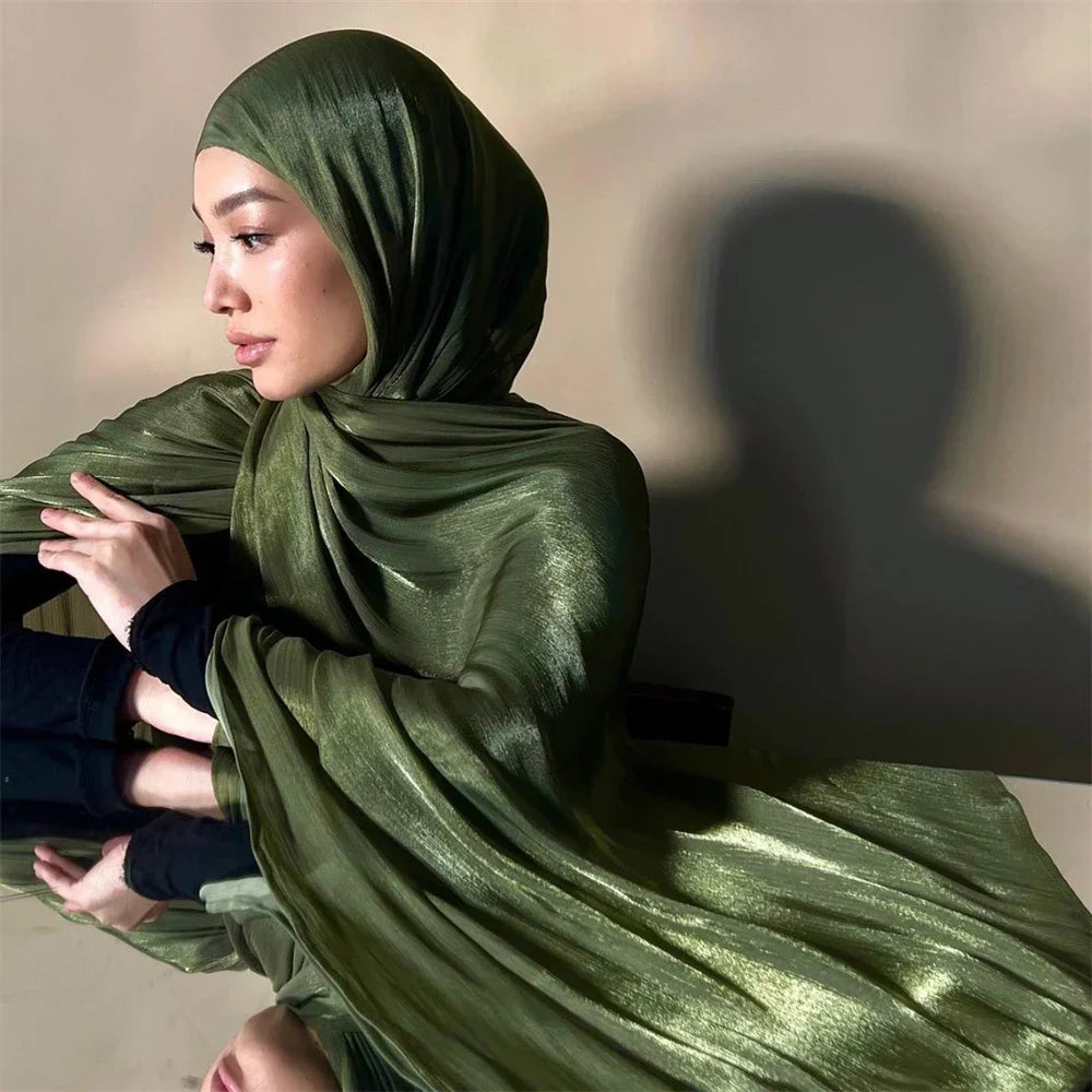 Eid Organza 70*175 cm Maxi Satin Khimar Abaya Dubai Arabic Islam Muslim Scarf Women Shimmer Hijab Turban Hijabs Musulmans Femme