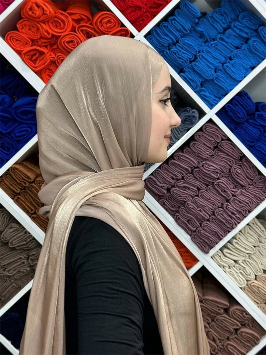 Eid Organza 70*175 cm Maxi Satin Khimar Abaya Dubai Arabic Islam Muslim Scarf Women Shimmer Hijab Turban Hijabs Musulmans Femme