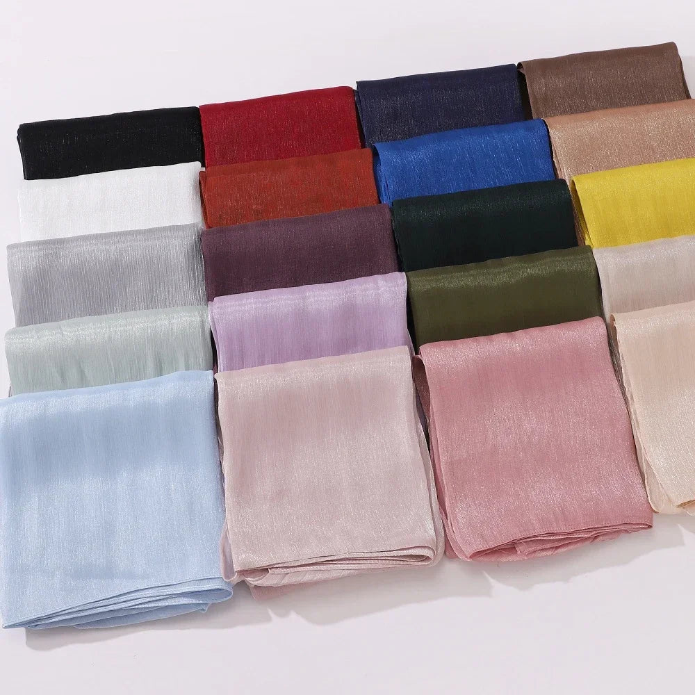 Eid Organza 70*175 cm Maxi Satin Khimar Abaya Dubai Arabic Islam Muslim Scarf Women Shimmer Hijab Turban Hijabs Musulmans Femme