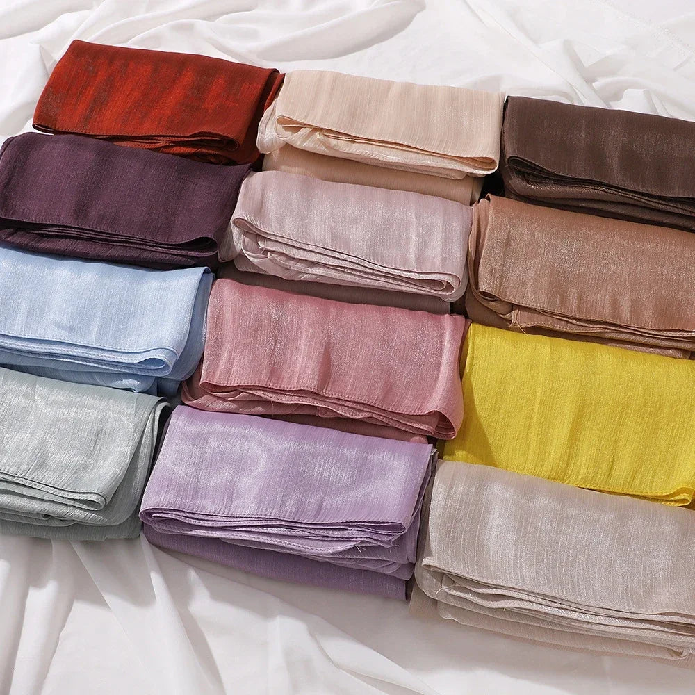 Eid Organza 70*175 cm Maxi Satin Khimar Abaya Dubai Arabic Islam Muslim Scarf Women Shimmer Hijab Turban Hijabs Musulmans Femme