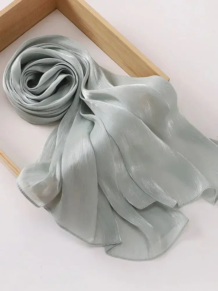 Eid Organza 70*175 cm Maxi Satin Khimar Abaya Dubai Arabic Islam Muslim Scarf Women Shimmer Hijab Turban Hijabs Musulmans Femme