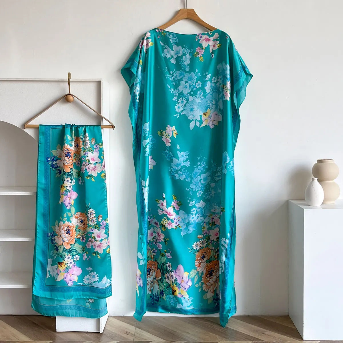 Summer New Fashion African Dresses For Women Elegant Printed Silk Muslim Lady Long Hijab Kaftan Dress Oversize Kuwait Abaya